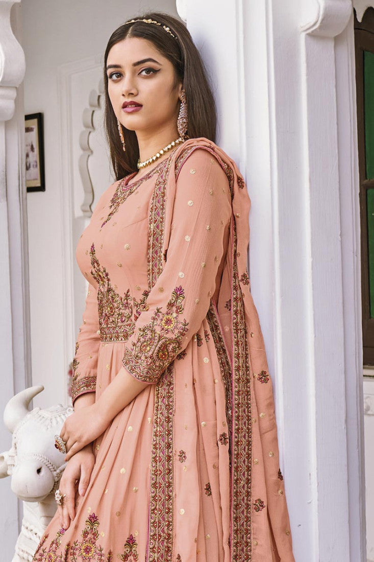 Buy Ethnic Peach Pure Georgette Sharara - Embroidered Sharara Suit
