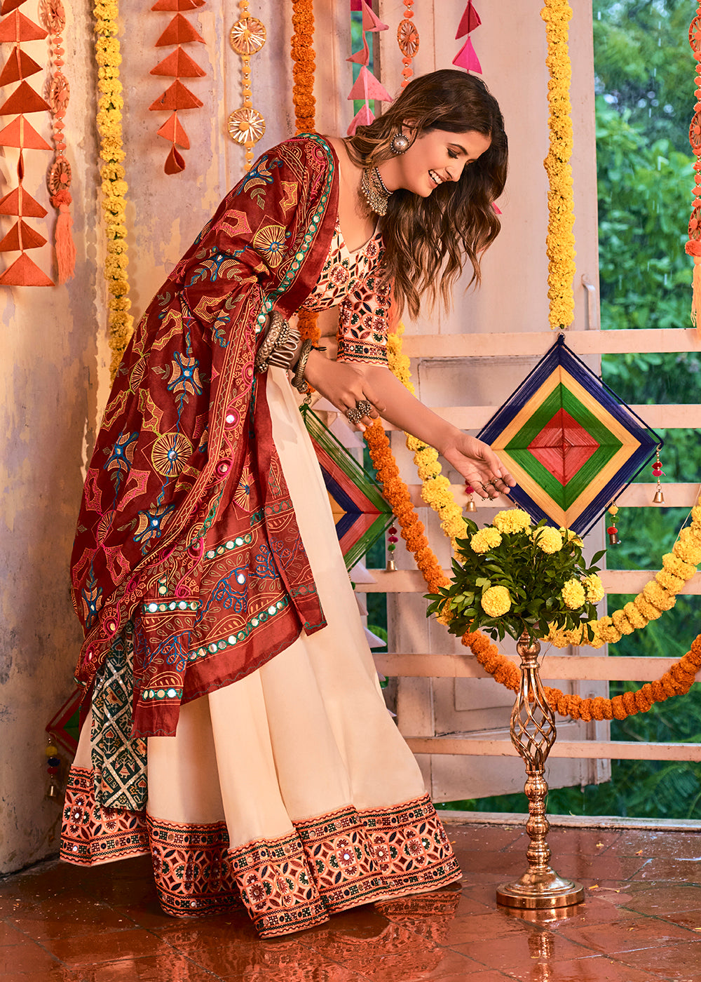 Buy Now Precious Beige Maslin Cotton Mirror Navratri Chaniya Choli Online in USA, UK, Canada & Worldwide at Empress Clothing.