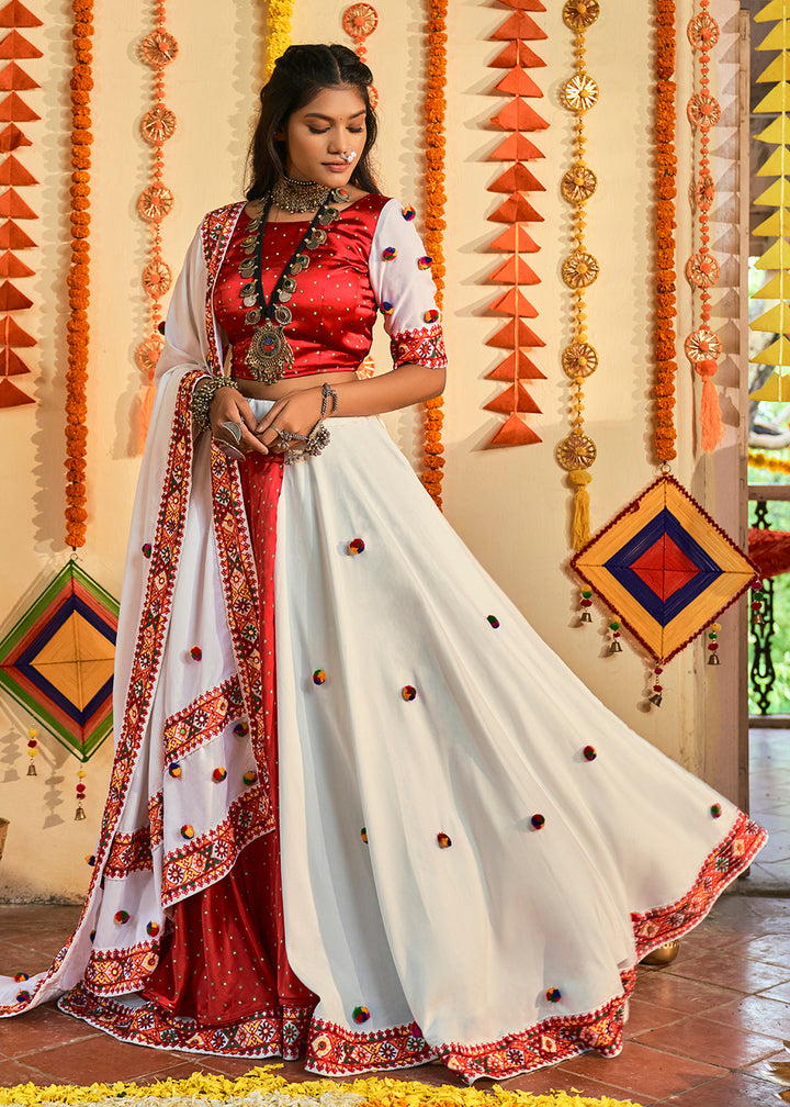 Buy Now Traditional White & Red Maslin Cotton Navratri Chaniya Choli Online in USA, UK, Canada & Worldwide at Empress Clothing.