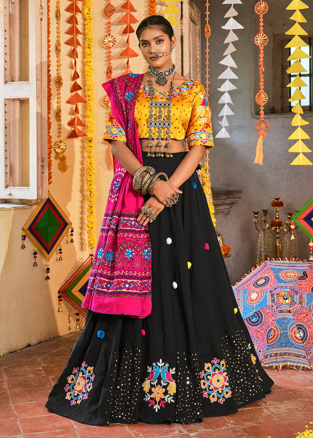 Buy Now Marvelous Black Maslin Cotton Navratri Chaniya Choli Online in USA, UK, Canada & Worldwide at Empress Clothing.