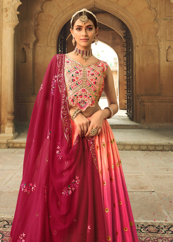 Buy Now Peach to Pink Multi Color Sequins Festive Lehenga Choli Online in USA, UK, Canada & Worldwide at Empress Clothing.