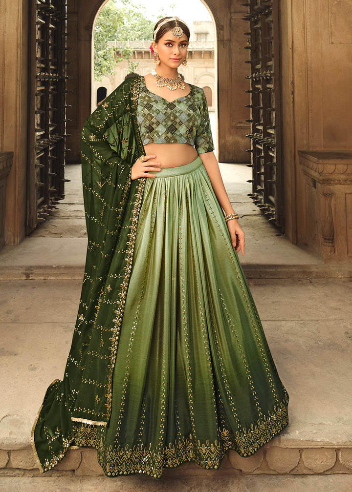 Buy Now Pista Green to Olive Multi Color Sequins Festive Lehenga Choli Online in USA, UK, Canada & Worldwide at Empress Clothing.