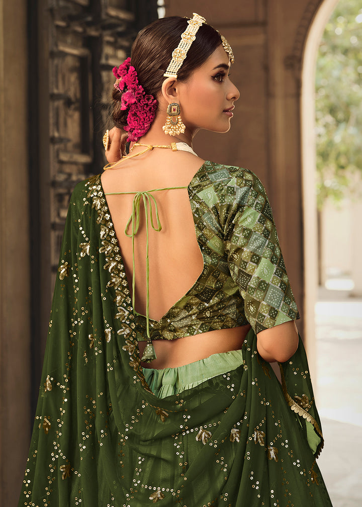 Buy Now Pista Green to Olive Multi Color Sequins Festive Lehenga Choli Online in USA, UK, Canada & Worldwide at Empress Clothing.