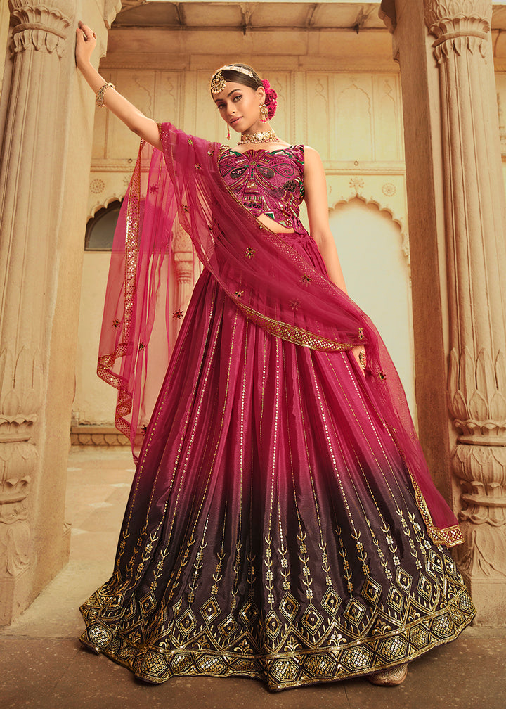 Buy Now Deep Pink to Purple Multi Color Sequins Festive Lehenga Choli Online in USA, UK, Canada & Worldwide at Empress Clothing.