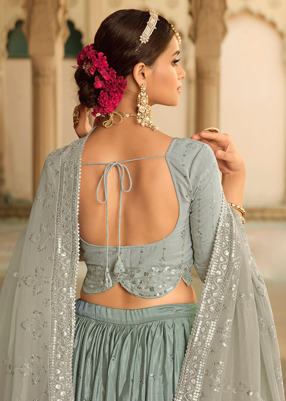 Buy Now Grey to Teal Blue Multi Color Sequins Festive Lehenga Choli Online in USA, UK, Canada & Worldwide at Empress Clothing.