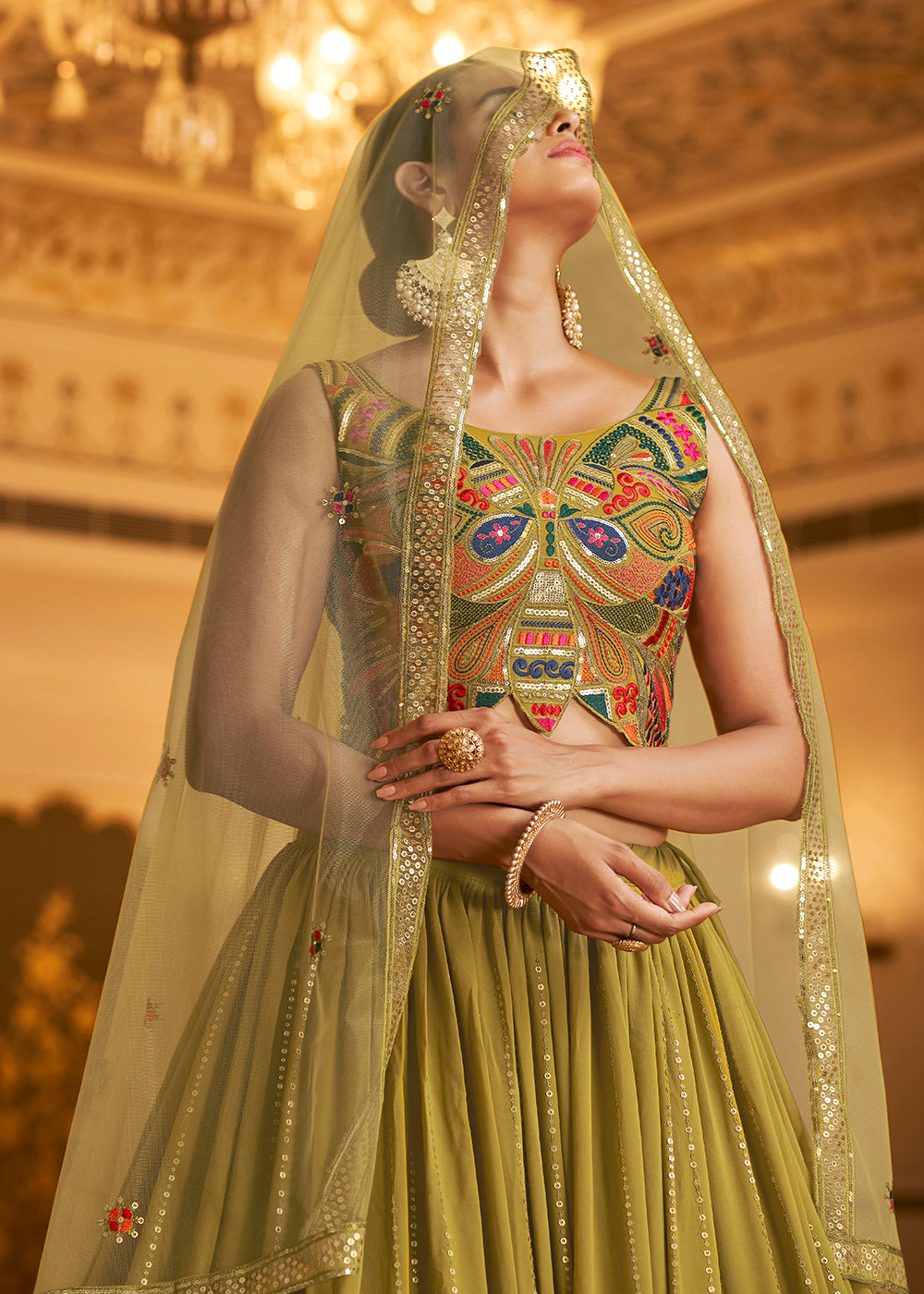 Buy Now Wedding Reception Fluorescent Green Trendy Lehenga Choli Online in USA, UK, Canada & Worldwide at Empress Clothing.