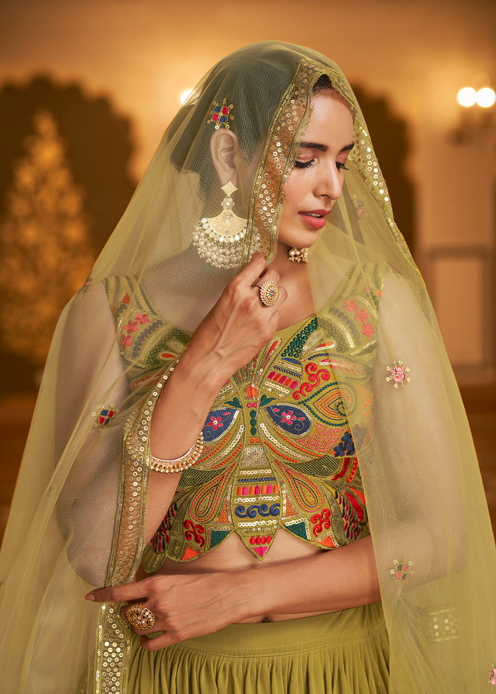 Buy Now Wedding Reception Fluorescent Green Trendy Lehenga Choli Online in USA, UK, Canada & Worldwide at Empress Clothing.