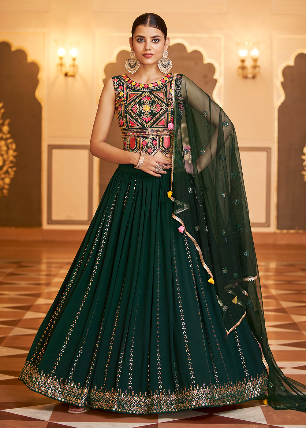Buy Now Wedding Reception Luxuriant Green Trendy Lehenga Choli Online in USA, UK, Canada & Worldwide at Empress Clothing.