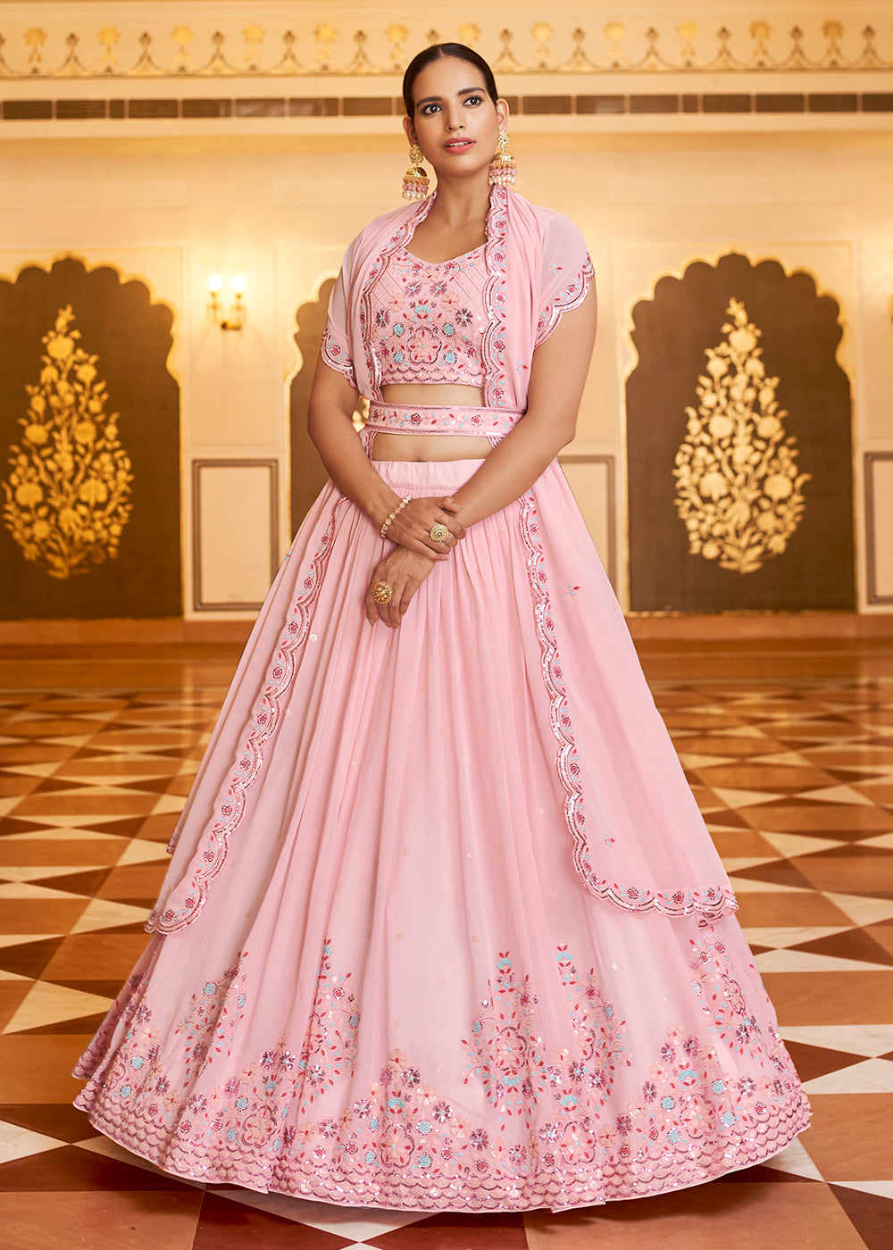 Buy Now Wedding Reception Fanciable Pink Trendy Lehenga Choli Online in USA, UK, Canada & Worldwide at Empress Clothing.