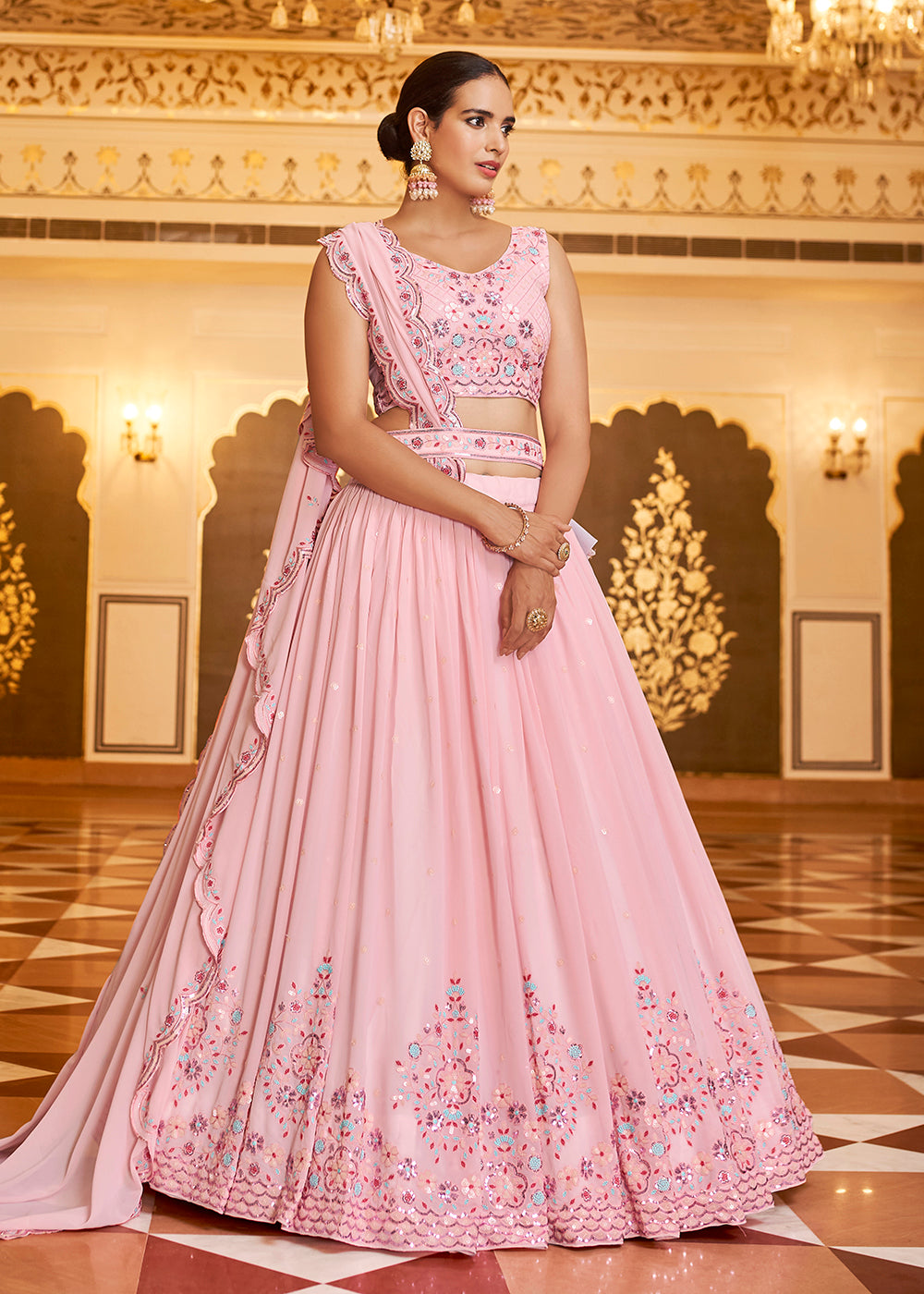 Buy Trendy Lehenga Choli - Wedding Reception Fanciable Pink Lehenga –  Empress Clothing