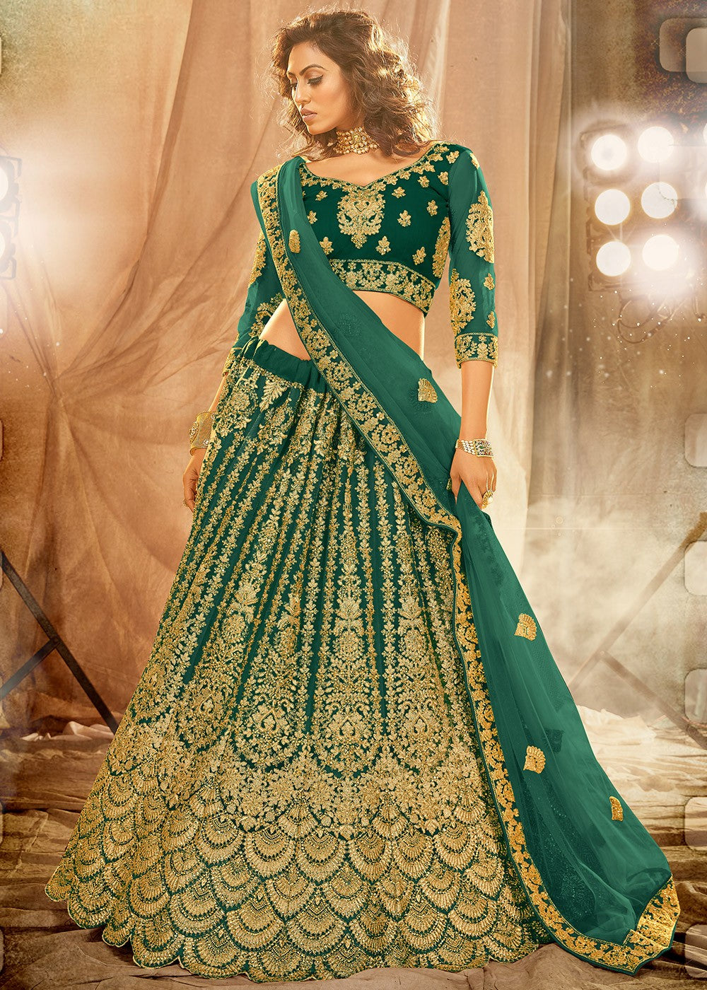 Green Bridal Lehenga - Shop Now Embroidered Net Lehenga Choli