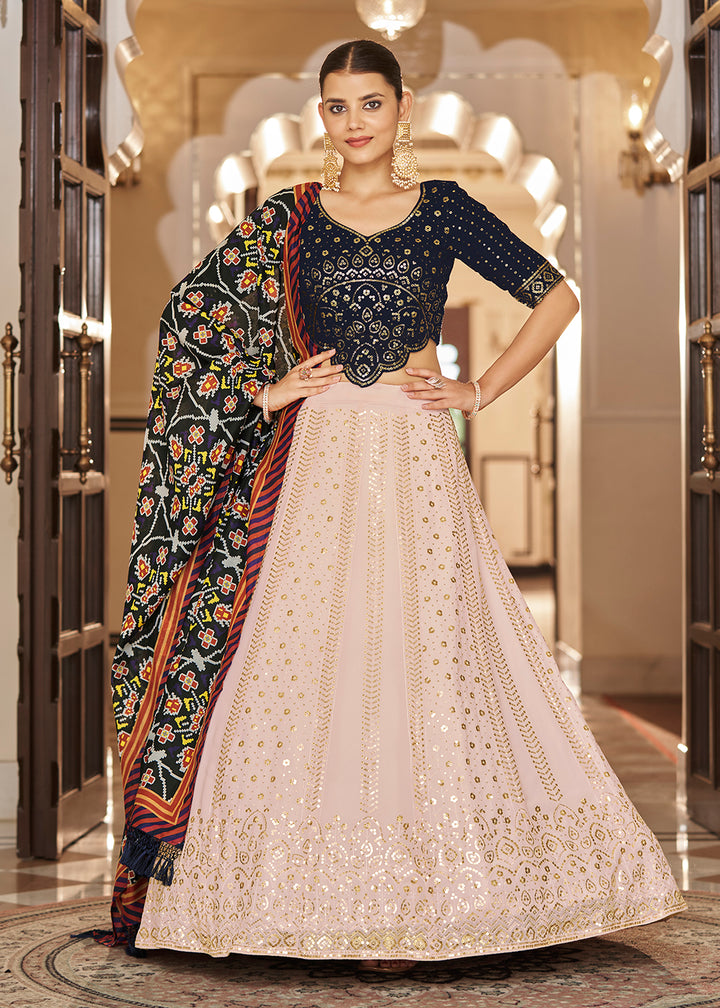Buy Now Enchanting Sequins Light Pink & Blue Wedding Lehenga Choli Online in USA, UK, Canada & Worldwide at Empress Clothing. 