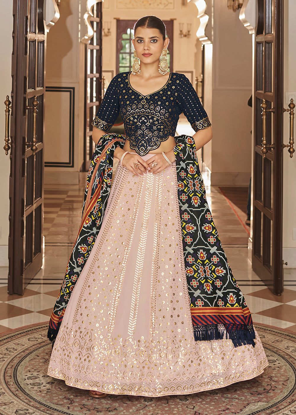 Buy Now Enchanting Sequins Light Pink & Blue Wedding Lehenga Choli Online in USA, UK, Canada & Worldwide at Empress Clothing. 