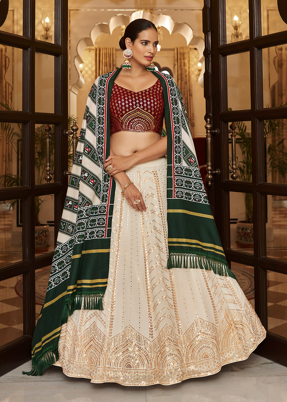 Buy Bollywood Model Red silk wedding lehenga choli in UK, USA and Canada