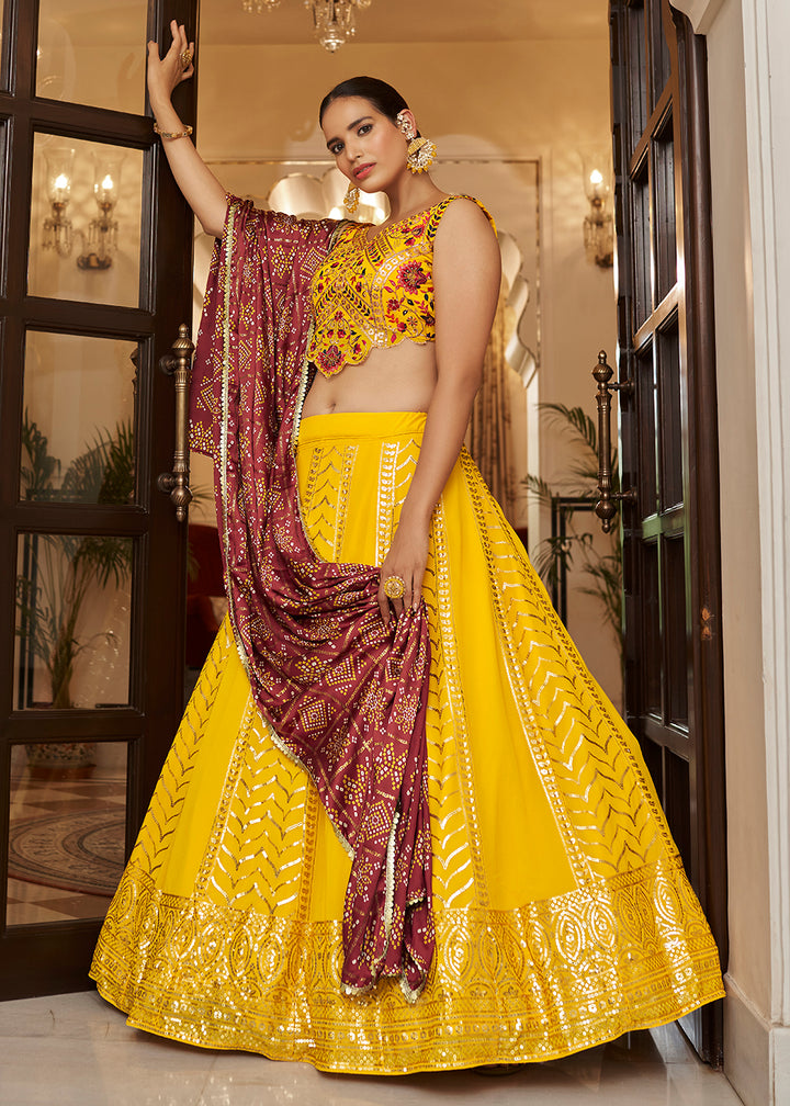 Buy Now Enchanting Sequins Lovely Yellow Wedding Lehenga Choli Online in USA, UK, Canada & Worldwide at Empress Clothing.