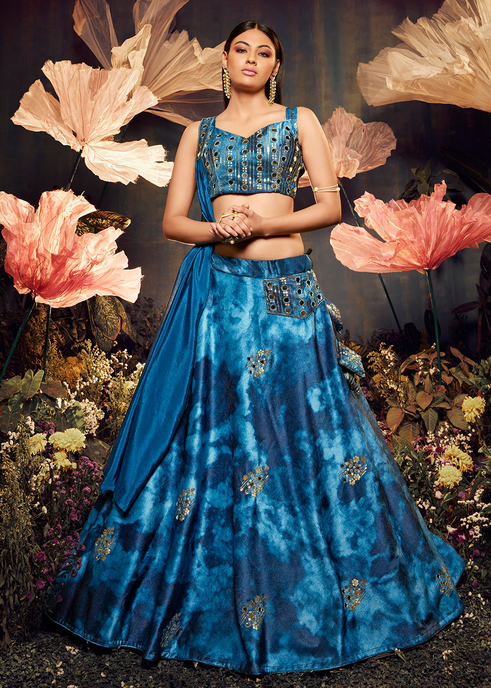 Buy Now Graceful Blue Sequins & Mirror Velvet Lehenga Choli Online in USA, UK, Canada & Worldwide at Empress Clothing.