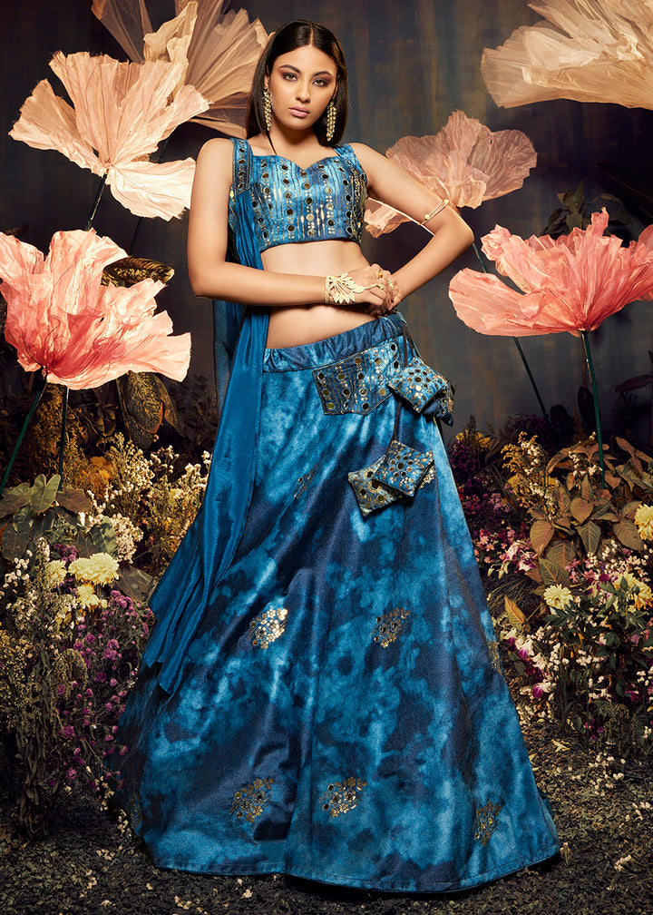 Buy Now Graceful Blue Sequins & Mirror Velvet Lehenga Choli Online in USA, UK, Canada & Worldwide at Empress Clothing.