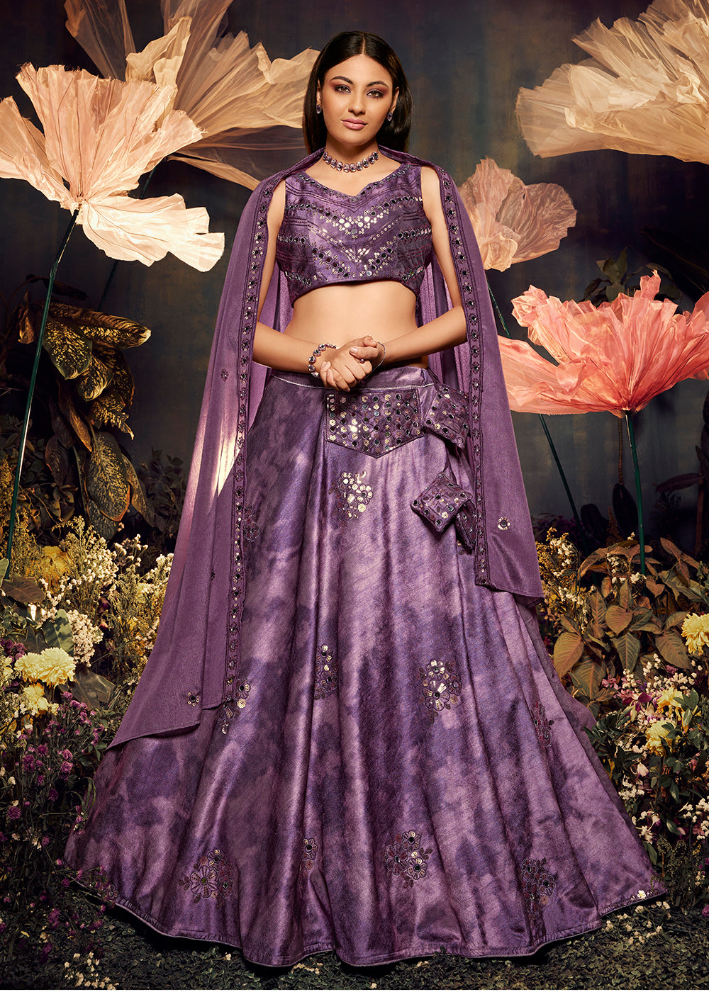 Buy Now Classy Purple Sequins & Mirror Velvet Lehenga Choli Online in USA, UK, Canada & Worldwide at Empress Clothing.