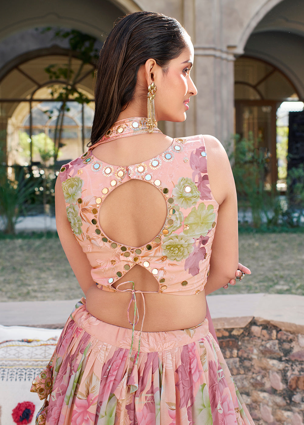 Buy Now Crystal Floral Pink Printed Embroidered Designer Lehenga Choli Online in USA, UK, Canada & Worldwide at Empress Clothing. 