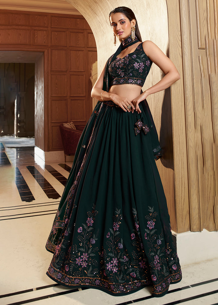 Buy Now Attractive Green Floral Embroidered Designer Lehenga Choli Online in USA, UK, Canada & Worldwide at Empress Clothing. 