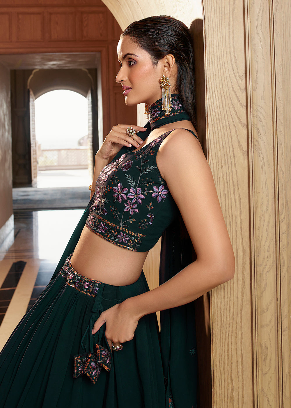Buy Now Attractive Green Floral Embroidered Designer Lehenga Choli Online in USA, UK, Canada & Worldwide at Empress Clothing. 