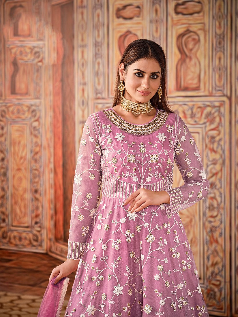 Buy Abaya Style Pink Anarkali - Thread Floor Length Anarkali Suit