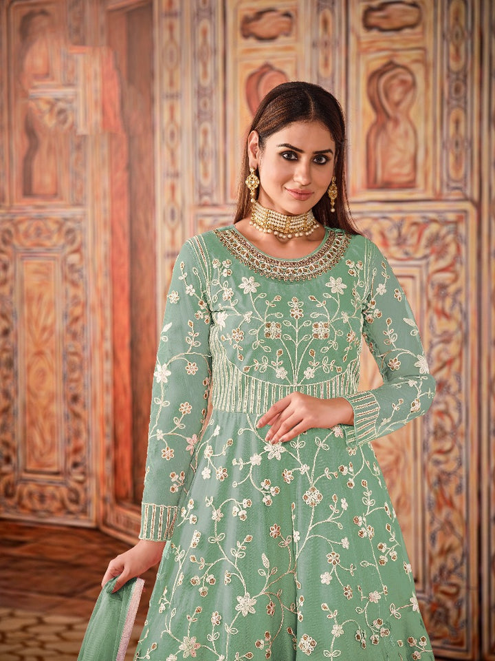 Buy Abaya Style Sea Green Anarkali - Thread Floor Length Anarkali Suit
