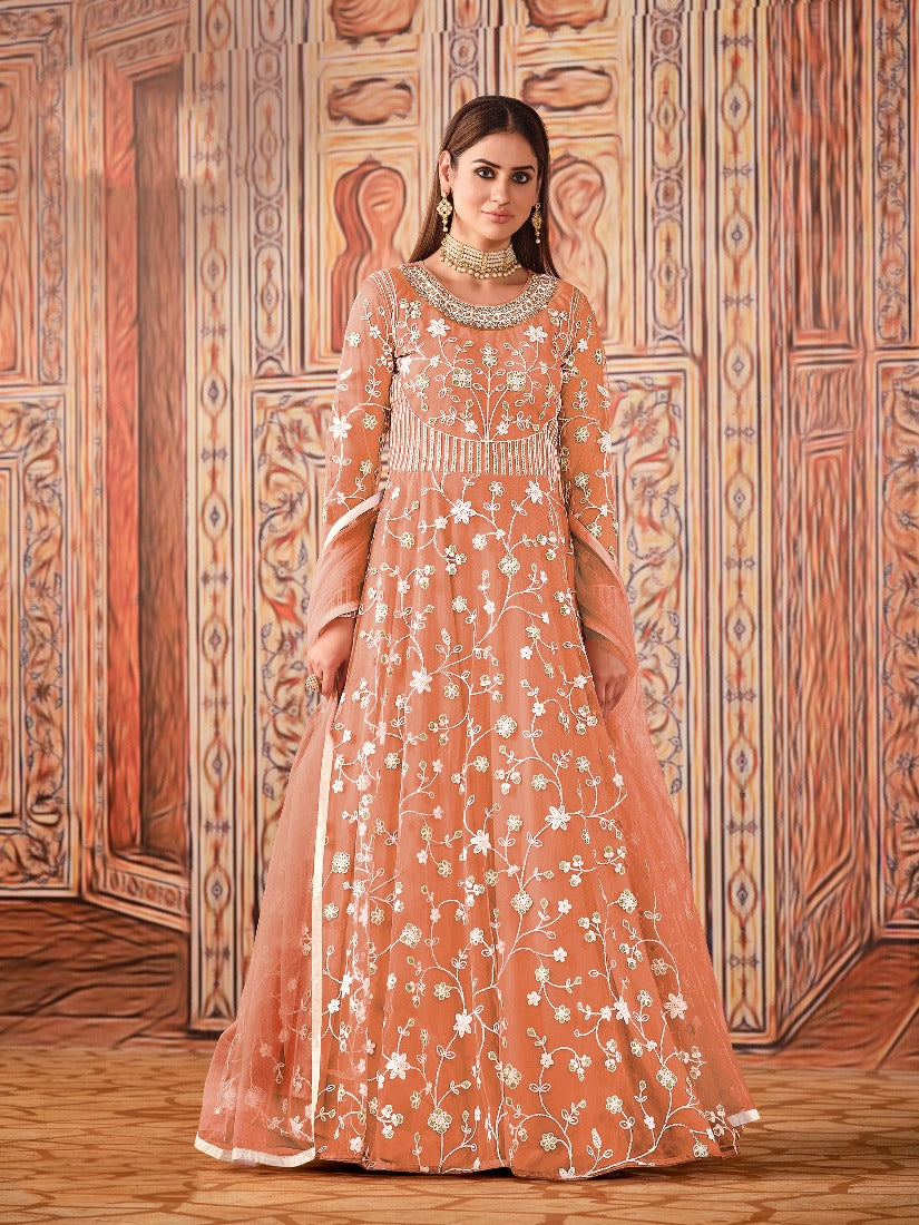 Buy Abaya Style Peach Anarkali - Thread Floor Length Anarkali Suit
