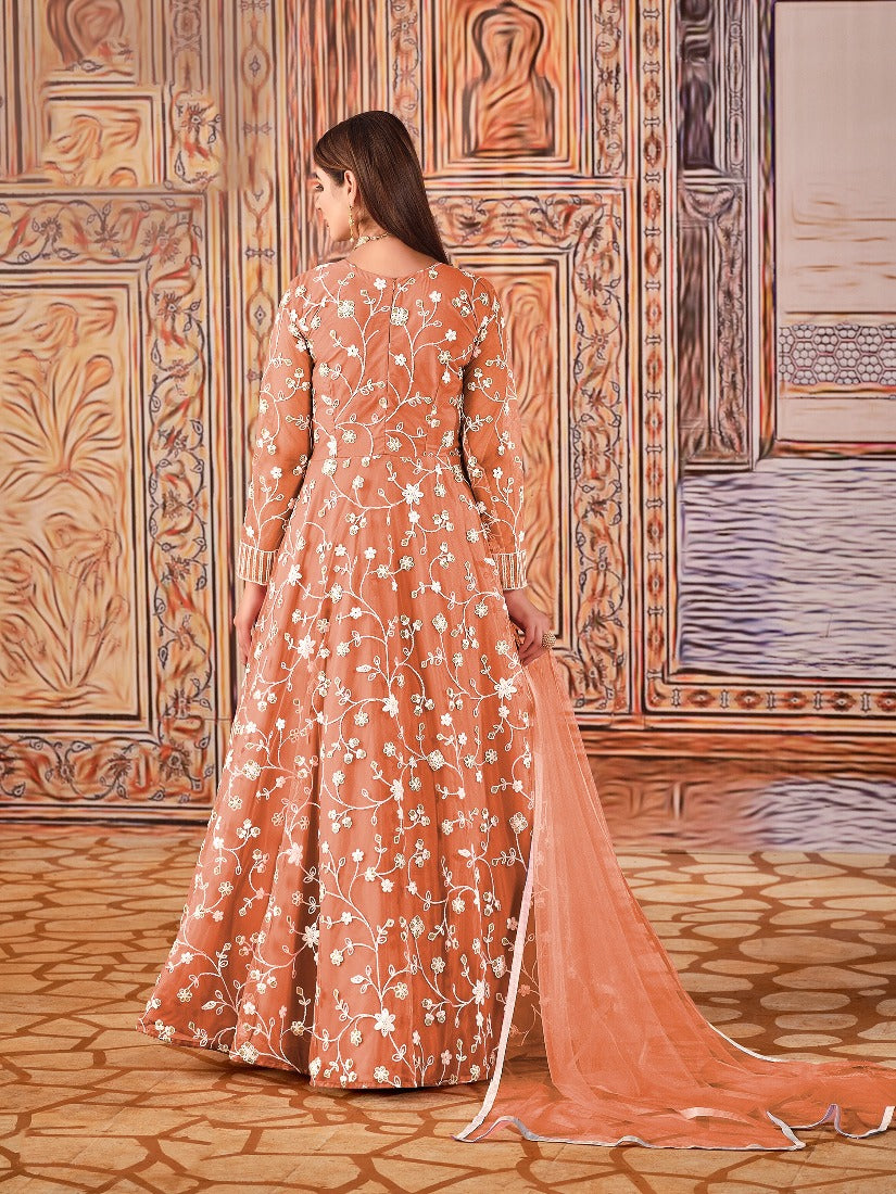 Buy Abaya Style Peach Anarkali - Thread Floor Length Anarkali Suit