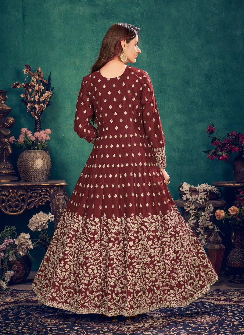 Buy Floor Length Maroon Anarkali - Silk Embroidered Anarkali Suit
