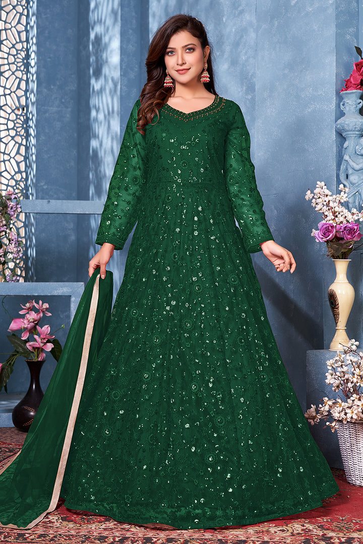 Buy Intriguing Green Two Tone Embroidered Anarkali - Sequins Anarkali Suit