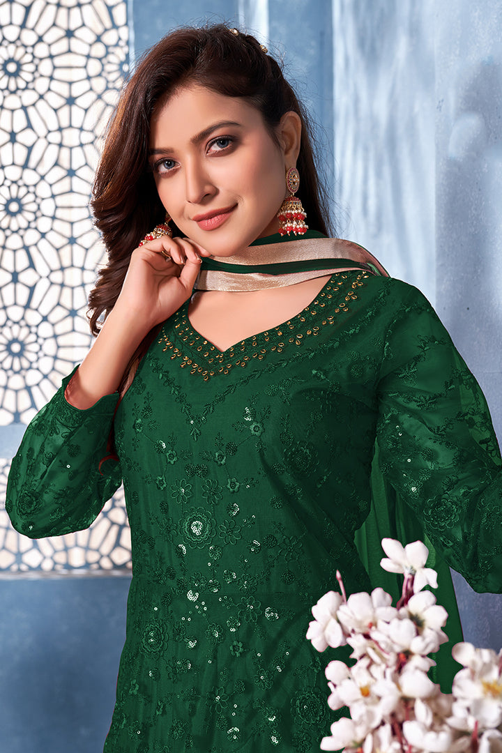 Buy Intriguing Green Two Tone Embroidered Anarkali - Sequins Anarkali Suit