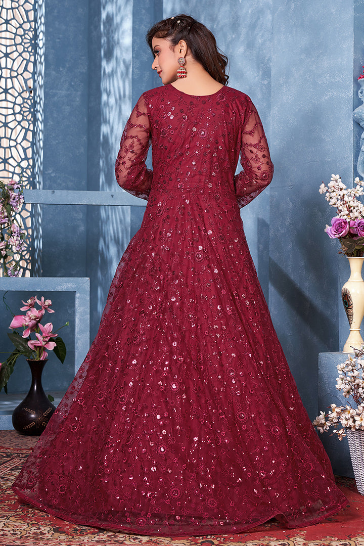 Buy Lovely Maroon Two Tone Embroidered Sequins Anarkali Suit - Empress