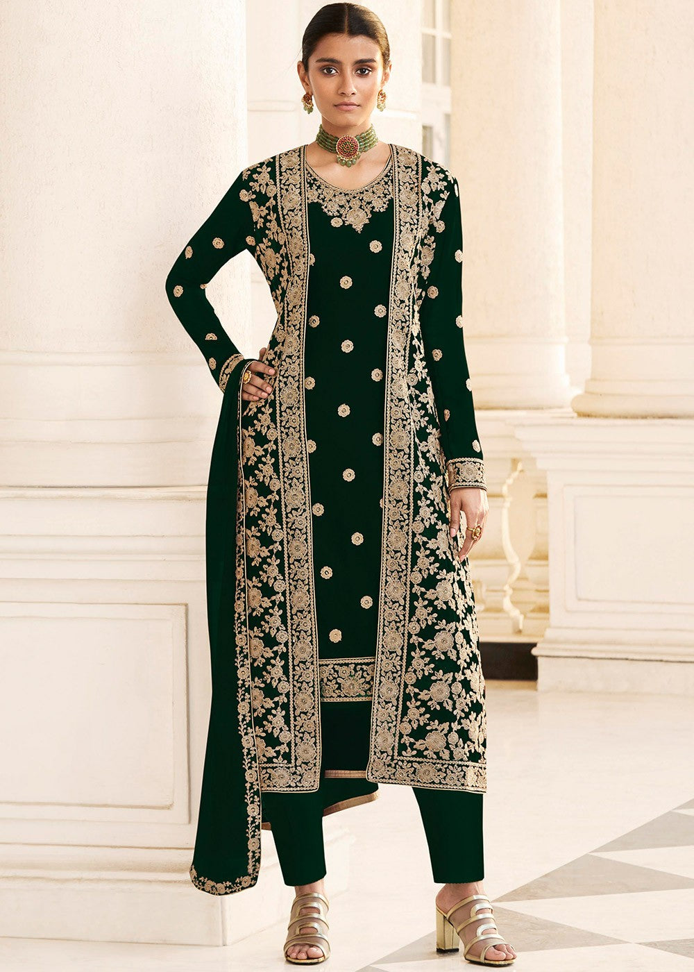 Green Designer Suit - Buy Embroidered Jacket Style Suit