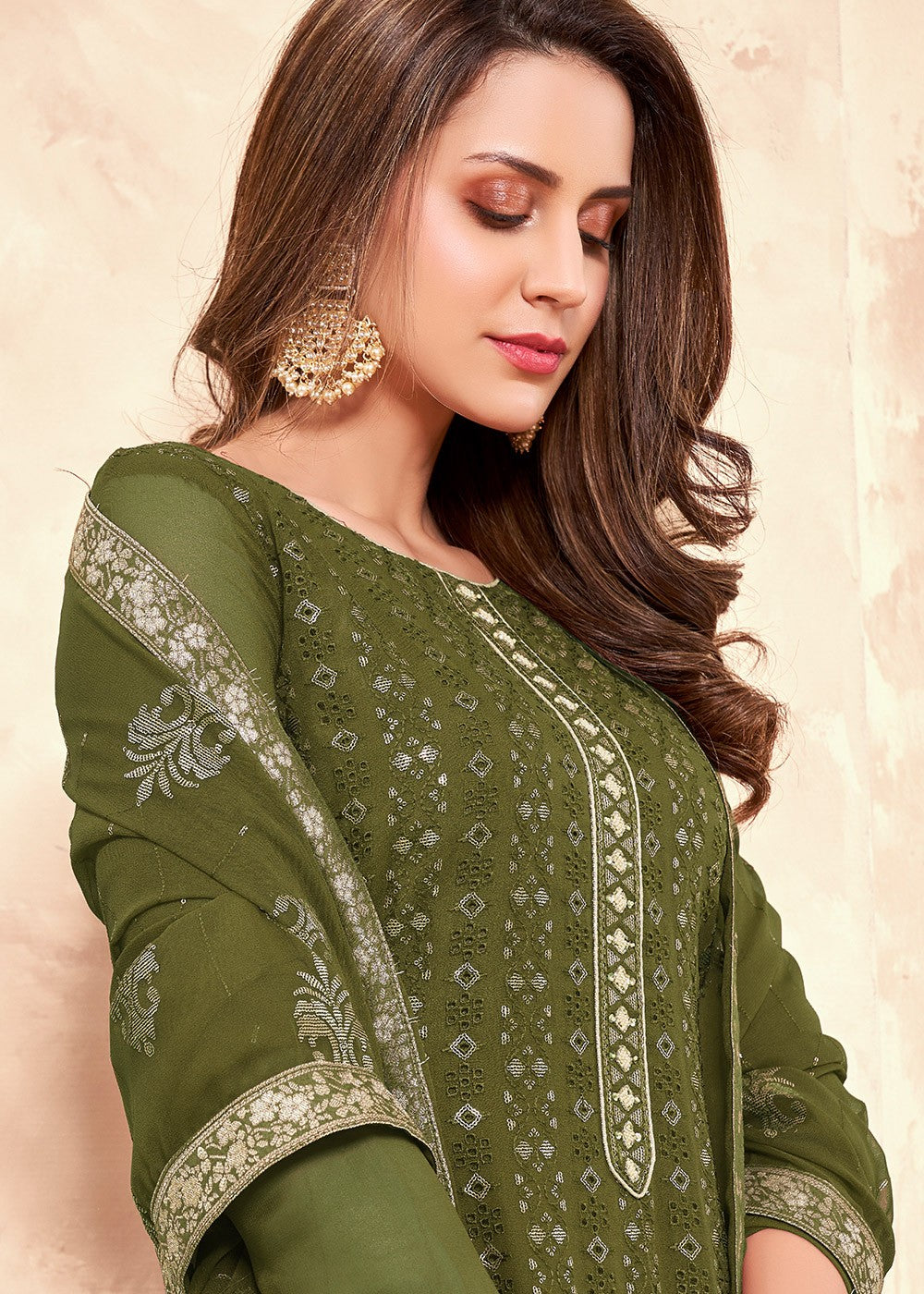 Buy Sequins Embroidered Green Suit - Pakistani Style Salwar Suit