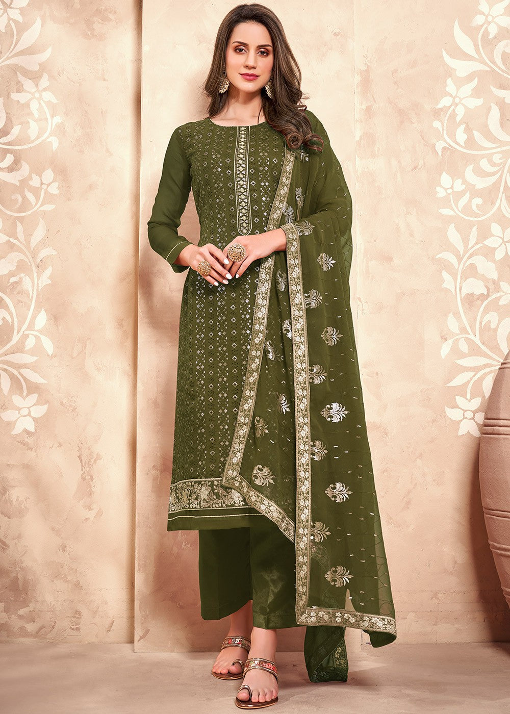 Buy Sequins Embroidered Green Suit - Pakistani Style Salwar Suit