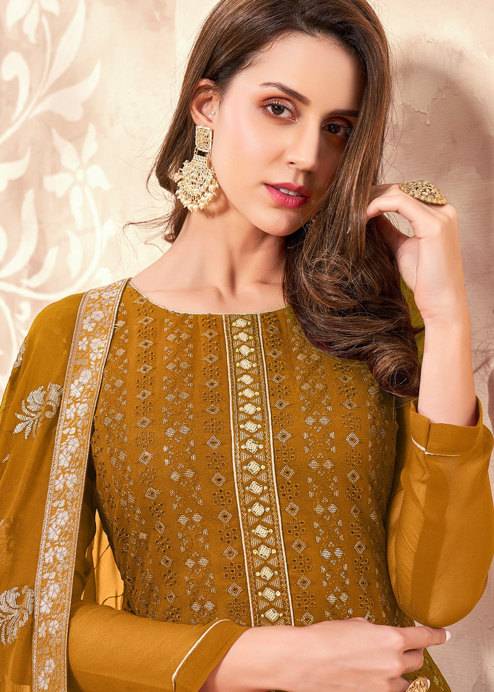 Art Silk Embroidery Jacket Style Suit In Yellow And Green Colour - SM4452217