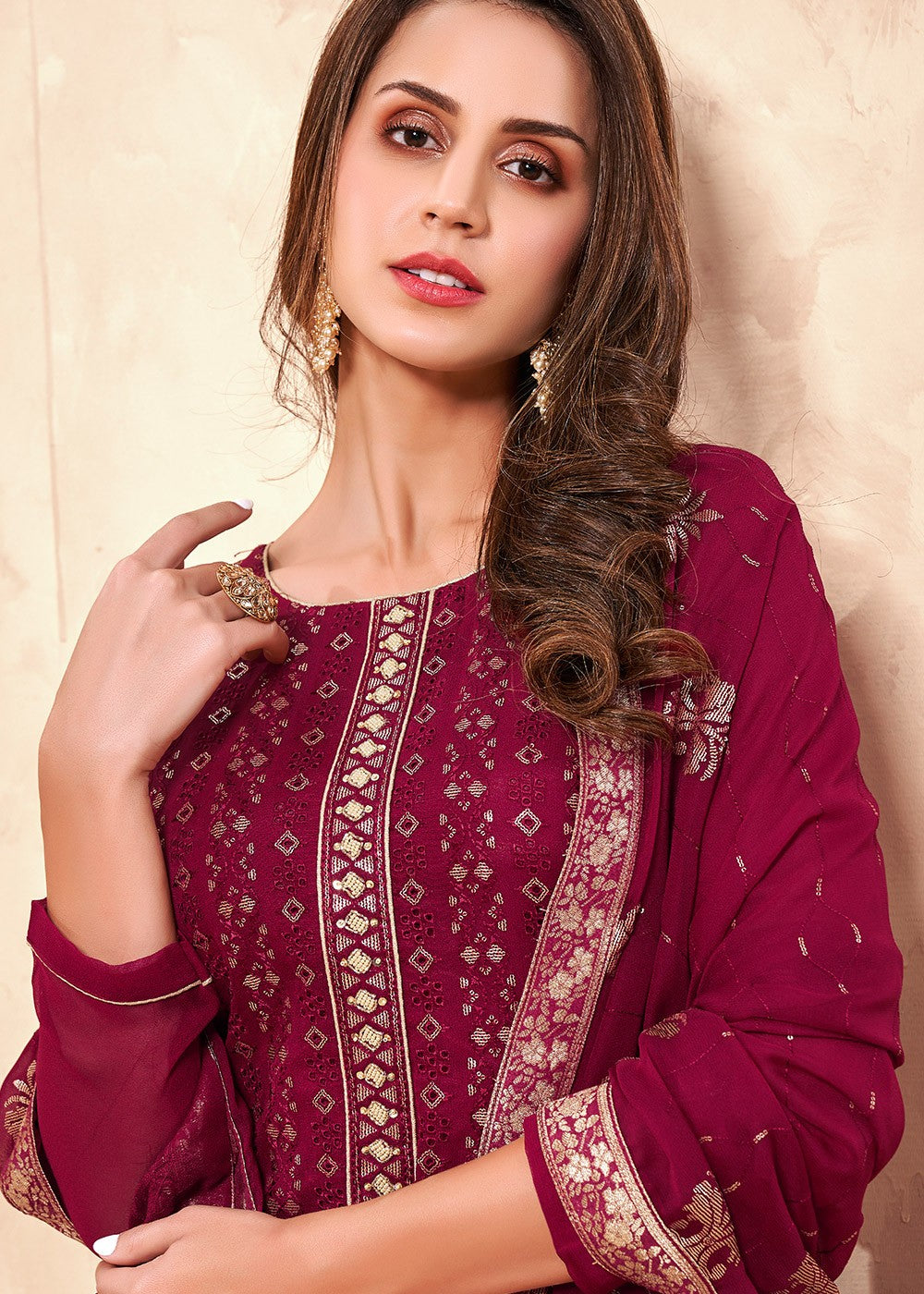 Buy Sequins Embroidered Magenta Suit - Pakistani Style Salwar Suit