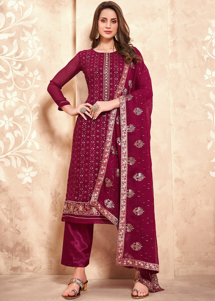 Buy Sequins Embroidered Magenta Suit - Pakistani Style Salwar Suit