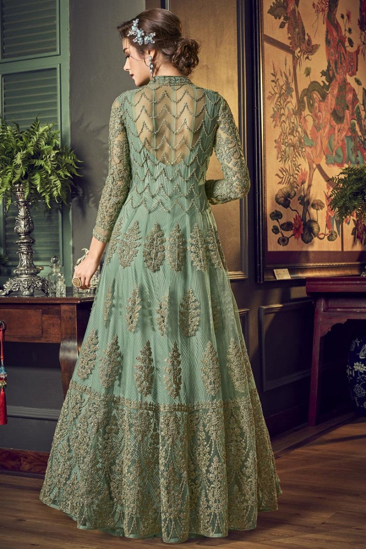 Sea Green Fancy Embroidered Anakarli Suit