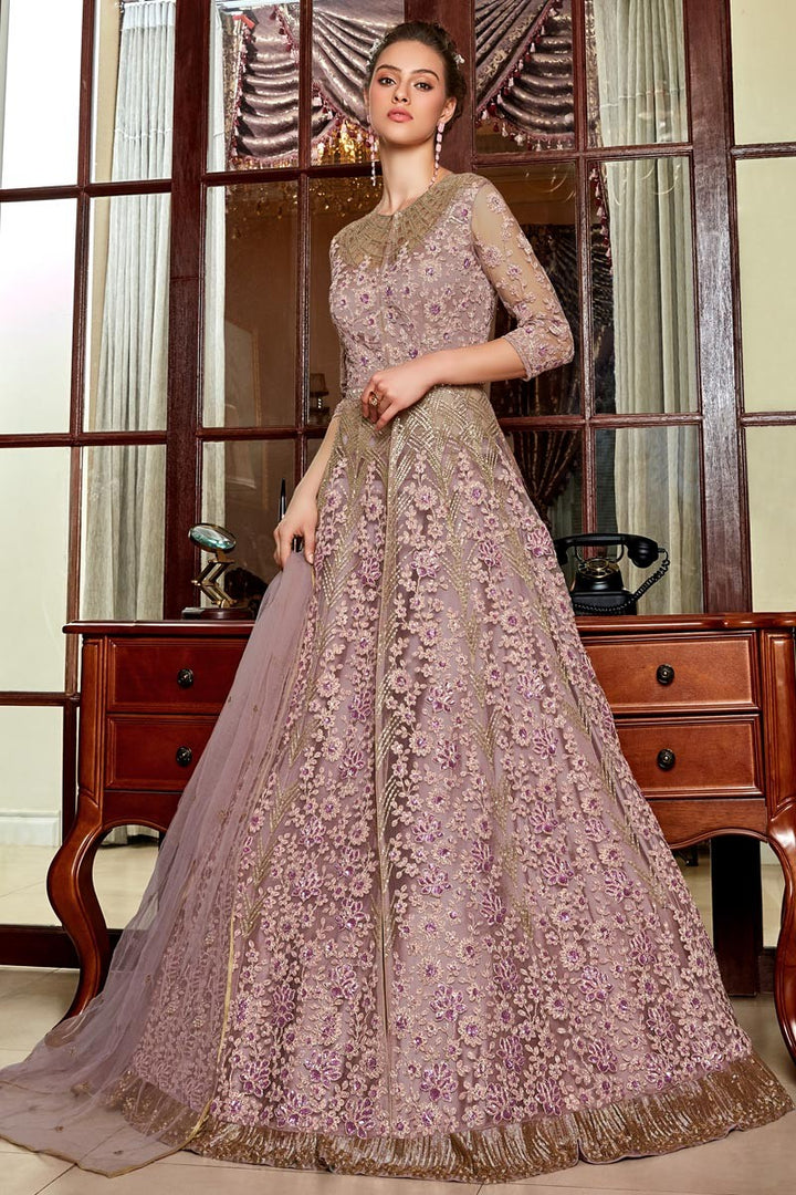 Pink Color Embroidered Lehenga & Pant Style Anarkali Suit