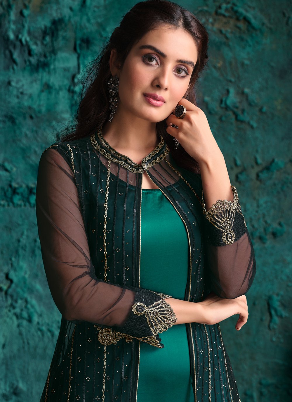 Green Net Designer Fancy Pakistani Style Suit