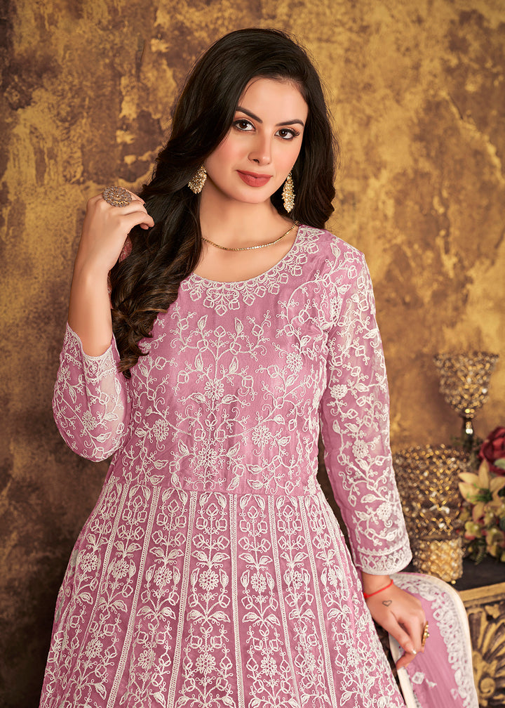 Buy Now Alluring Pink Cording Embroidered Wedding Anarkali Dress Online in Canada at Empress Clothing. 