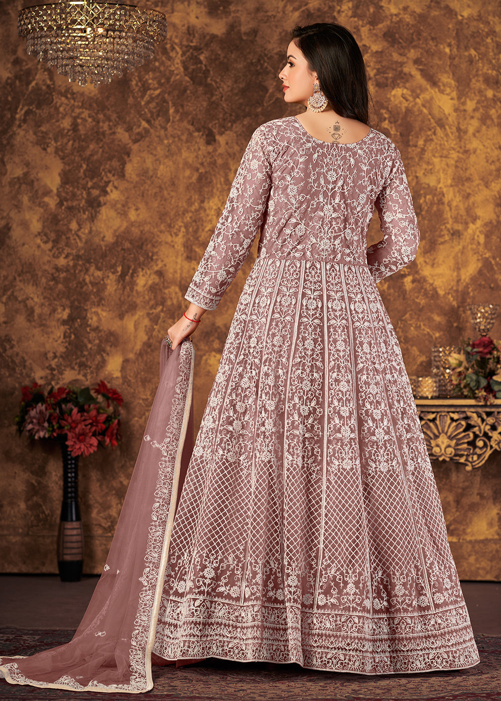 Buy Now Charming Mauve Cording Embroidered Wedding Anarkali Dress Online in Canada at Empress Clothing.