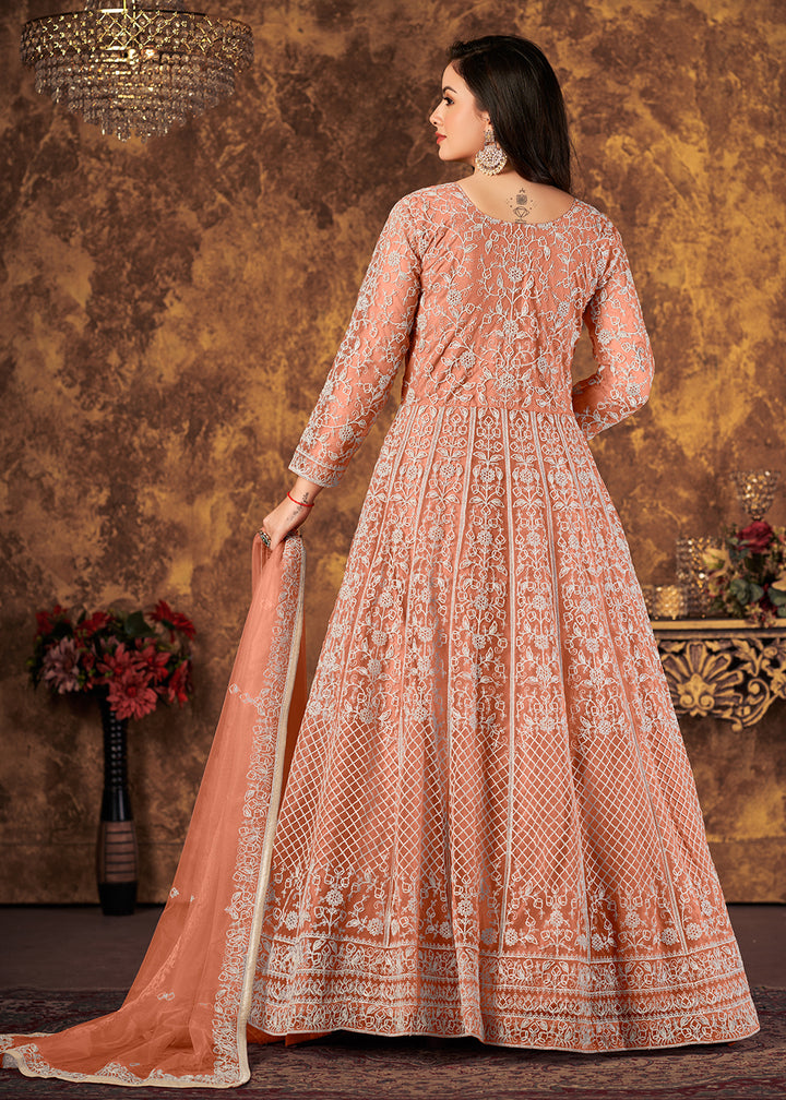 Buy Now Brilliant Peach Cording Embroidered Wedding Anarkali Dress Online in Canada at Empress Clothing. 