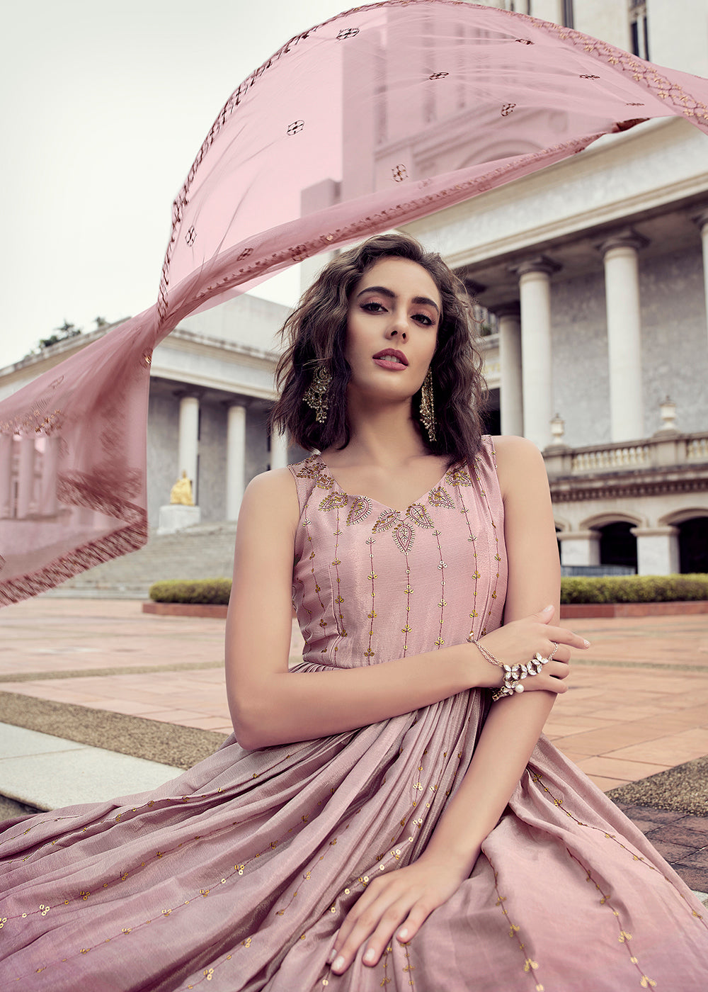Buy Reception Wear Gown - Irresistible Dusty Pink Chinon Reception Gown Empress Clothing Buy Reception Wear Gown - Irresistible Dusty Pink Chinon Reception Gown Empress Clothing