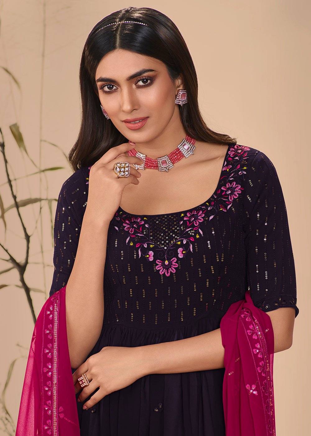 Buy Now Plushy Festive Purple Georgette Palazzo Salwar Suit Online in USA, UK, Canada, Germany, Australia & Worldwide at Empress Clothing.