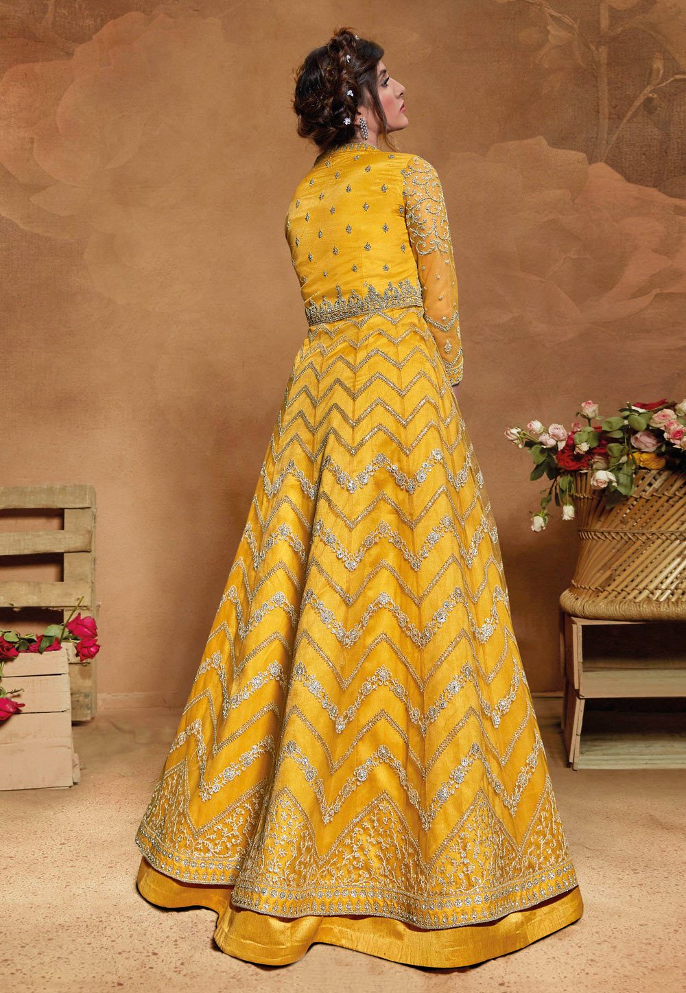 Adorable Yellow Net Embroidered Floor Length Anarkali Suit