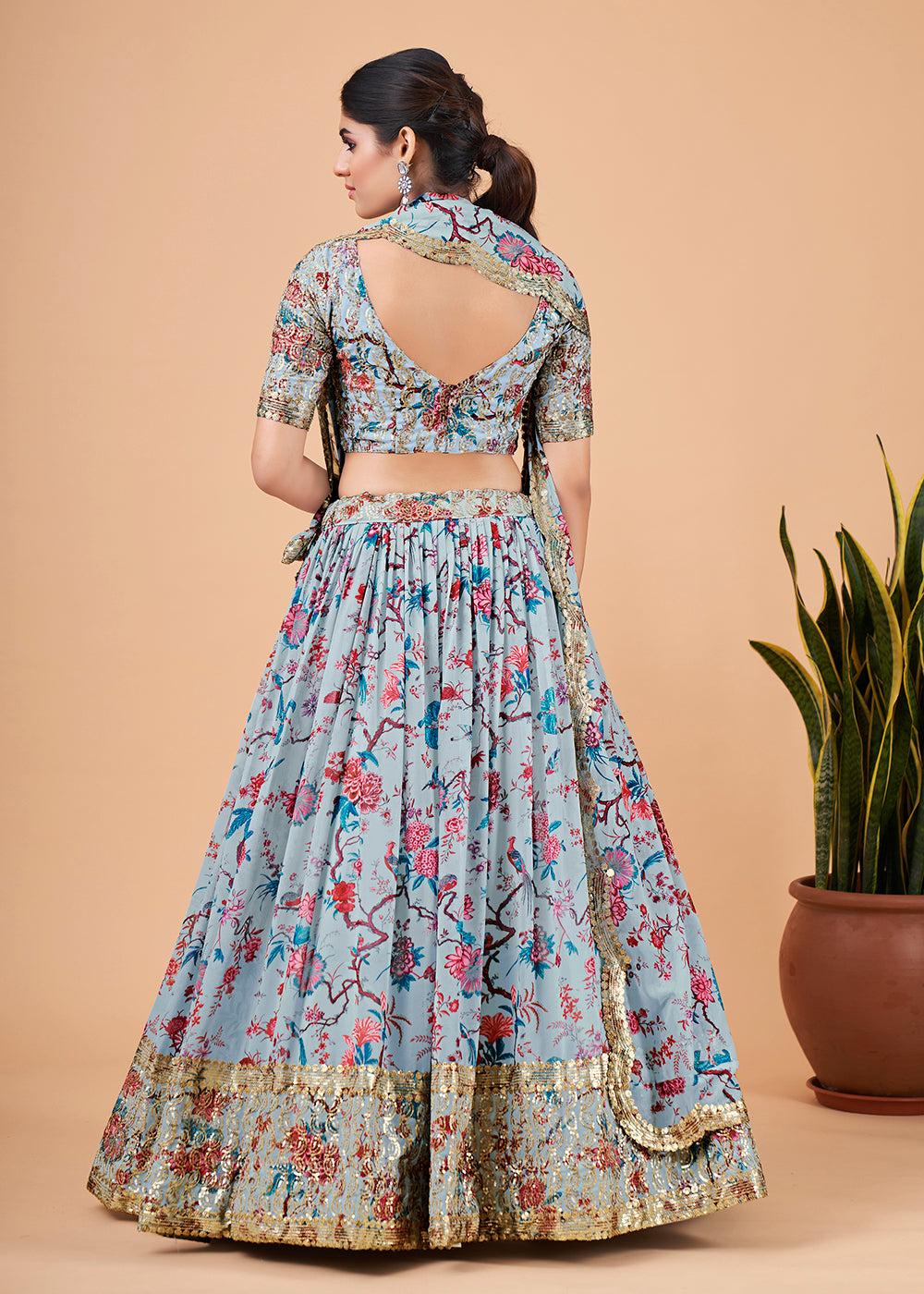 Buy Now Aristocratic Sky Blue Floral Printed Georgette Lehenga Choli Online in USA, UK, Canada & Worldwide at Empress Clothing.