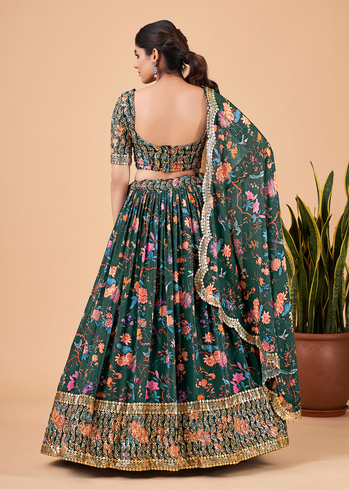 Buy Now Fantastic Green Floral Printed Georgette Lehenga Choli Online in USA, UK, Canada & Worldwide at Empress Clothing.